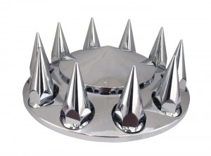 Chrome Plastic ABS Front Hub Cover with Removeable Hubcap & 10 x 33mm Threaded Pointed Nut Covers