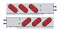 (2/Bulk) 430 Stainless Steel Spring Loaded Rear Lt Bar W/ 6 Slanted Up Oval Red Incandescent Lt - 2 1/2" Bolt Pattern