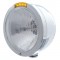 Stainless Steel "Bullet" Half-Moon Peterbilt H4 Halogen Headlight W/ 4 Amber Led Signal Light - Amber Lens