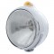 Stainless Steel "Guide" H4 Halogen Headlight With 5 Amber Led Dual Function Top Mount Light - Amber Lens