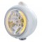 Chrome "Guide" Headlight W/ Amber/Clear Top Mount Light - 34 Amber Led Crystal Halogen