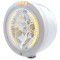 Stainless Steel Peterbilt "Bullet" Half-Moon Peterbilt Headlight W/ Amber/Clear Signal Light - 34 Amber Led Crystal Halogen