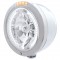 Stainless Steel Peterbilt "Bullet" Half-Moon Peterbilt Headlight W/ Amber/Clear Signal Light - 34 White Led Crystal Halogen