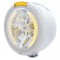 Stainless Steel Peterbilt "Classic" Half-Moon Peterbilt Headlight W/ Amber Signal Light - 34 Amber Led Crystal Halogen