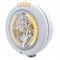 Stainless Steel Peterbilt "Classic" Peterbilt Headlight W/ Amber/Clear Signal Light - 34 Amber Led Crystal Halogen