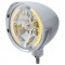 Chrome Aluminum 7" Billet Style "Chopper" Motor Vehicle/Truck Mount Headlight With Smooth Visor - 34 Amber Auxiliary Led