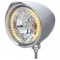 Chrome Aluminum 7" Billet Style "Chopper" Motor Vehicle/Truck Mount Headlight With Razor Visor - 34 Amber Auxiliary Led