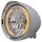 Chrome Aluminum 7" Billet Style "Chopper" Motorcycle Mount Headlight With Razor Visor - 34 Amber Auxiliary Led