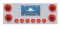 430 Stainless Steel Rear Center Light Panel W/ Six 21 Led 4" Glo & 9 Led 2" Glo Light W/ Visor - Red Led/Red Lens